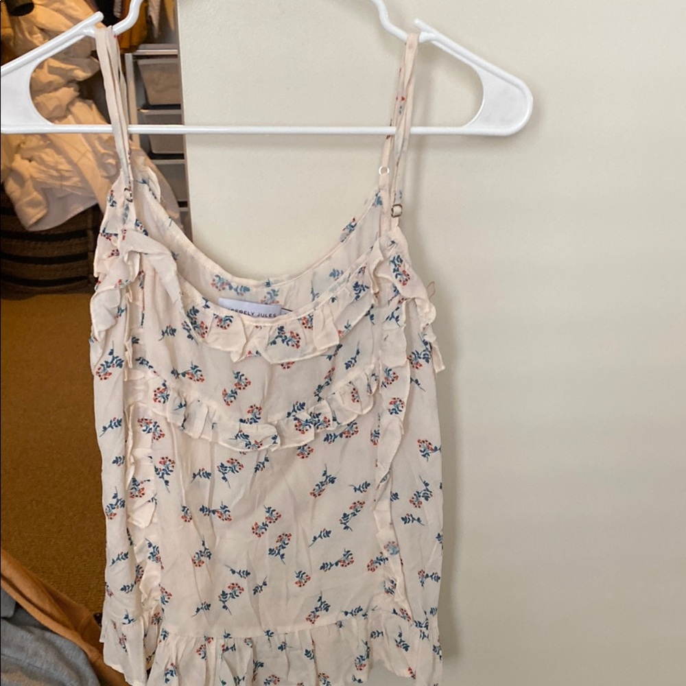Sincerely Jules Cream Ruffled Camisole with Spaghetti Straps